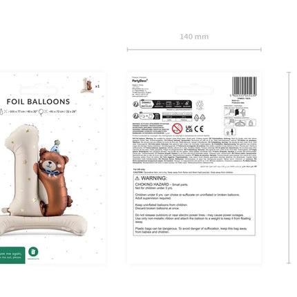1 Rok Figurka Balon Niedźwiedź 81cm