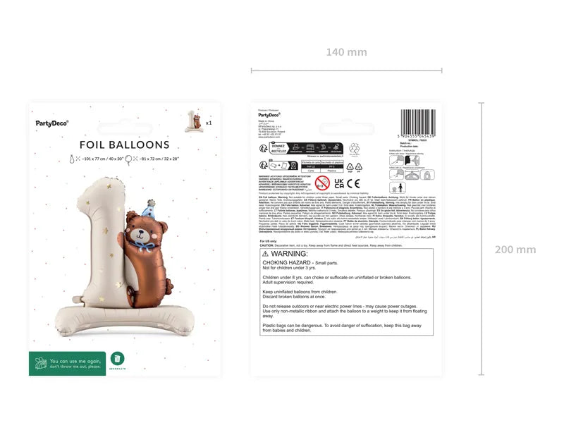 1 Rok Figurka Balon Niedźwiedź 81cm