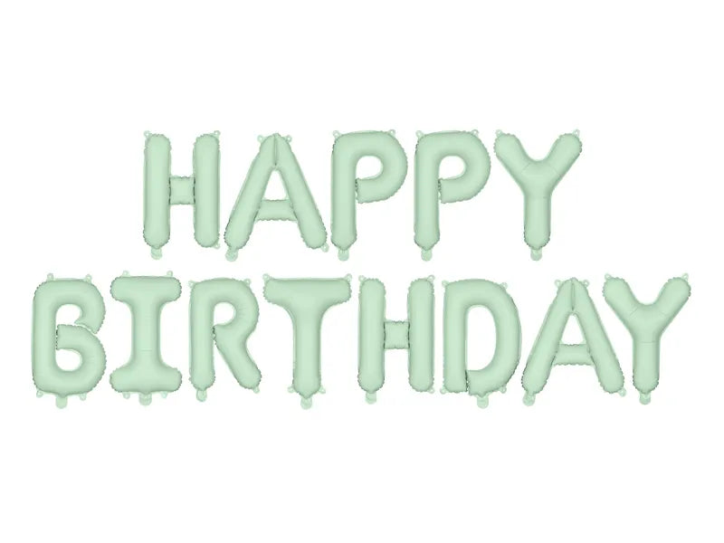 Balon z literą Happy Birthday miętowo-zielony 3,4 m