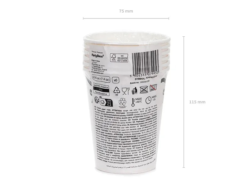 Czarno-białe kubki z kokardką 220 ml 6 szt