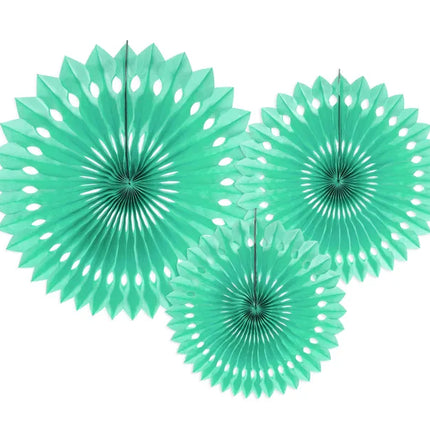 Miętowo-zielone papierowe wachlarze 20cm 3szt