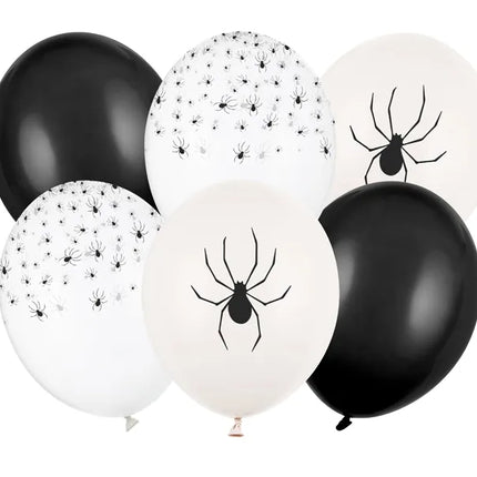 Balony na Halloween Czarne Białe Pająki 30cm 6szt