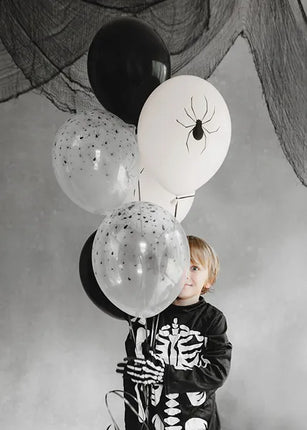 Balony na Halloween Czarne Białe Pająki 30cm 6szt