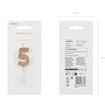 Świeca na 5 lat Rose Gold 9 cm