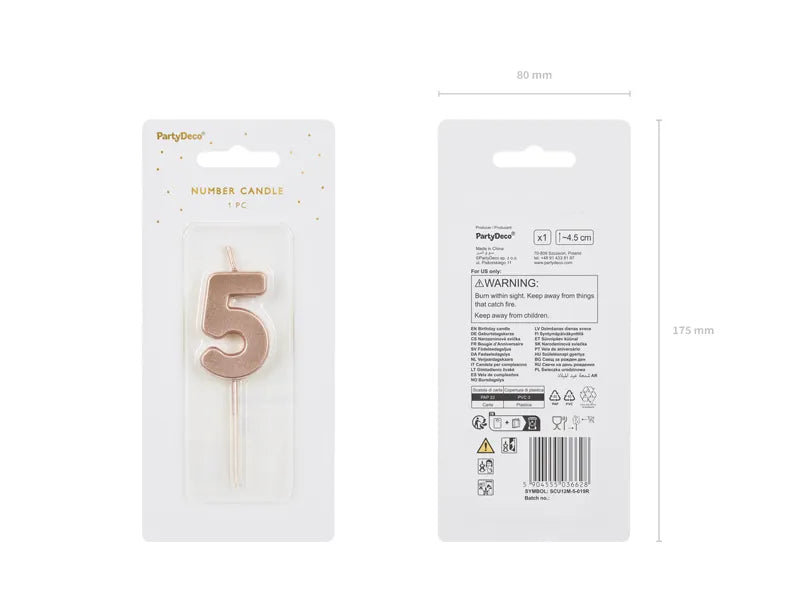 Świeca na 5 lat Rose Gold 9 cm