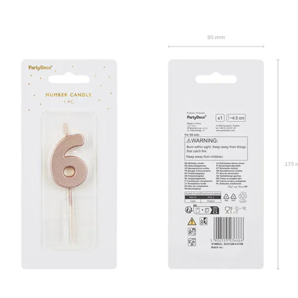 Świeca na 6 lat Rose Gold 9 cm