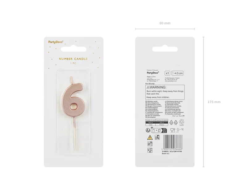 Świeca na 6 lat Rose Gold 9 cm