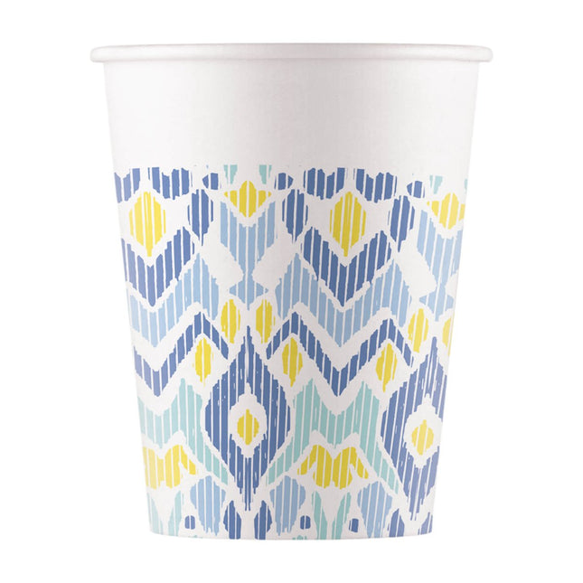 Blauw Gele Beker 200ml 8st van Procos koop je bij Partywinkel