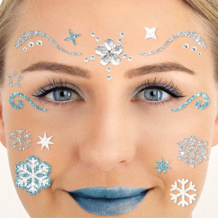 Blauw Zilveren Nep Tattoos Gezicht Glitter Ijsprinses van VDV Benefit koop je bij Partywinkel