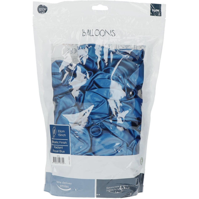 Blauwe Ballonnen Metallic Royal Blue 33cm 100st van Folat koop je bij Partywinkel
