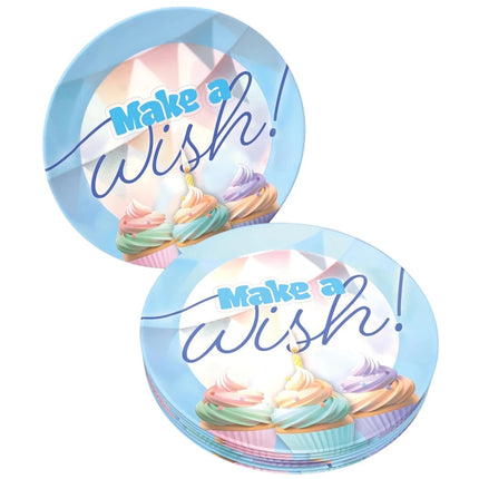 Blauwe Borden Make A Wish 23cm 8st van VDV Benefit koop je bij Partywinkel
