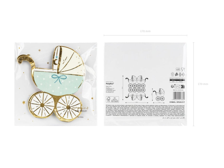 Blauwe Servetten Kinderwagen 14cm 20st van Partydeco koop je bij Partywinkel