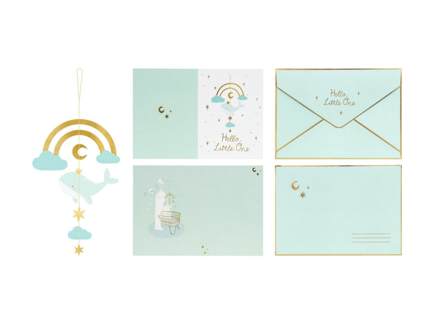 Blauwe Uitnodigingen Hello Little One 14x20cm 11st van Partydeco koop je bij Partywinkel