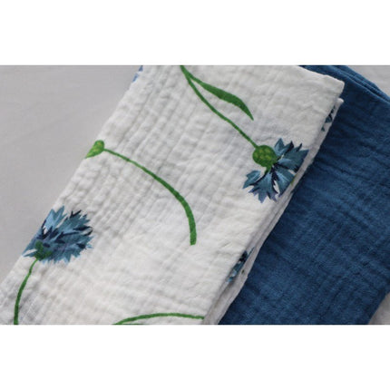 Bloemen Servetten Groen Blauw Katoen 40cm 4st van CHAKS koop je bij Partywinkel