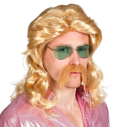 Blonde Pruik Barry Met Snor van Boland koop je bij Partywinkel