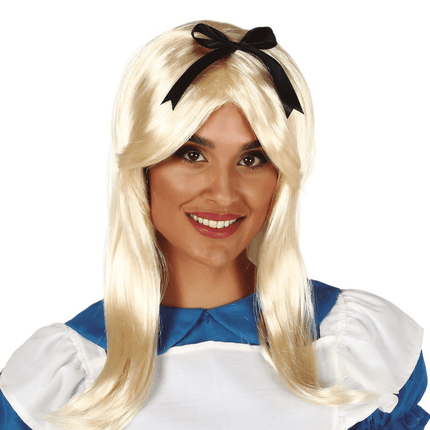 Blonde Pruik Zwarte Strik van Fiestas Guirca koop je bij Partywinkel