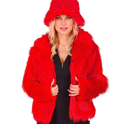 Bontjas Dames Pluche Rood van Widmann koop je bij Partywinkel