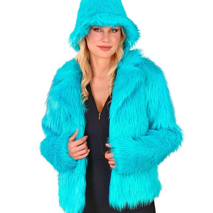 Bontjas Dames Pluche Turquoise van Widmann koop je bij Partywinkel