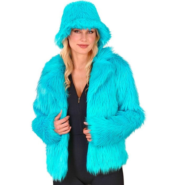 Bontjas Dames Pluche Turquoise van Widmann koop je bij Partywinkel