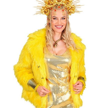 Bontjas Pluche Dames Geel van Widmann koop je bij Partywinkel