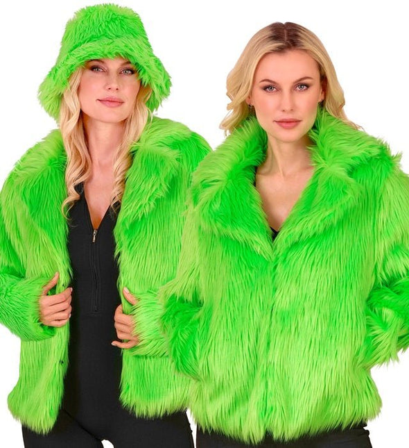 Bontjas Pluche Neon Groen Dames van Widmann koop je bij Partywinkel