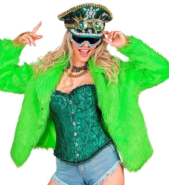 Bontjas Pluche Neon Groen Dames van Widmann koop je bij Partywinkel