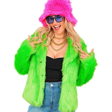 Bontjas Pluche Neon Groen Dames van Widmann koop je bij Partywinkel