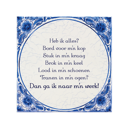 Bord Voor M'N Kop Delftsblauw Tegel - Partywinkel - 8716764247385