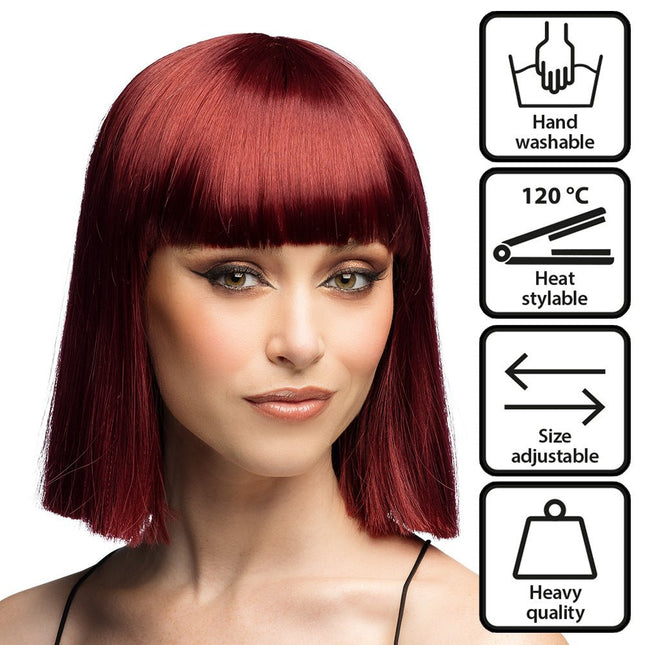 Bordeaux Rode Pruik Bob Met Pony van Boland koop je bij Partywinkel