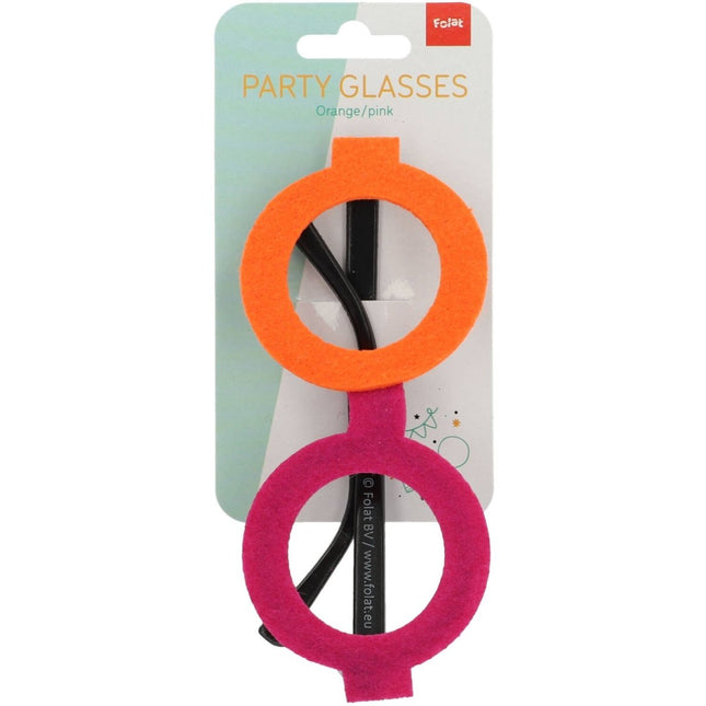 Bril Colorblock Oranje/Roze van Folat koop je bij Partywinkel