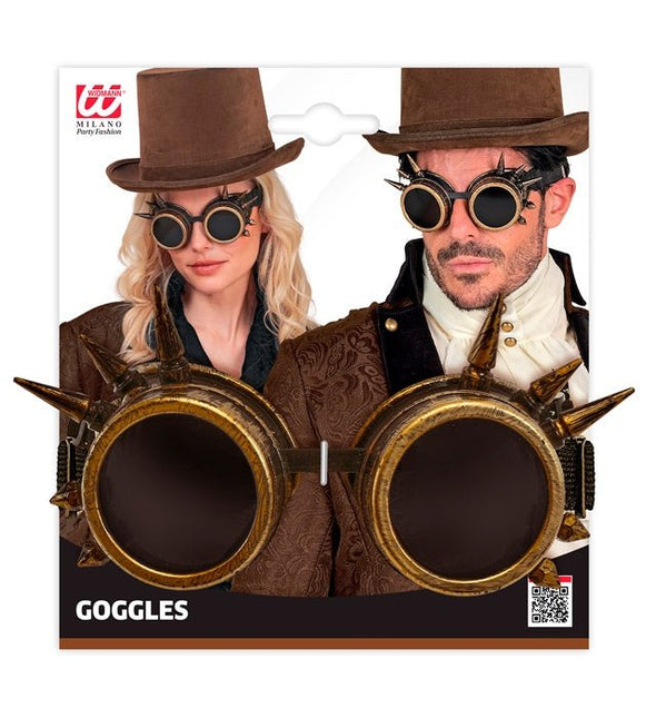 Bril Steampunk Antiek Goud Gespijkerd van Widmann koop je bij Partywinkel