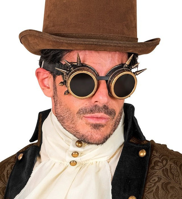 Bril Steampunk Antiek Goud Gespijkerd van Widmann koop je bij Partywinkel