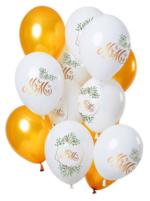 Bruiloft Ballonnen Mr & Mrs 30cm 12st van Folat koop je bij Partywinkel