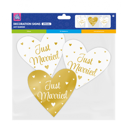 Bruiloft Wanddecoratie Just Married 25cm 3 delig - Partywinkel - 8716764238659