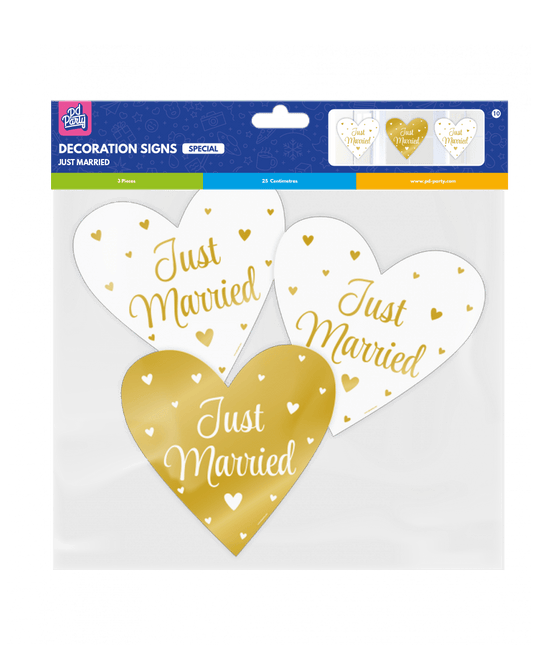 Bruiloft Wanddecoratie Just Married 25cm 3 delig - Partywinkel - 8716764238659