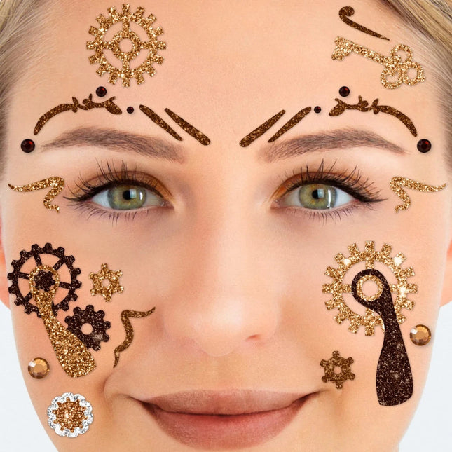Bruine Nep Tattoos Gezicht Glitter Steampunk Brass van VDV Benefit koop je bij Partywinkel
