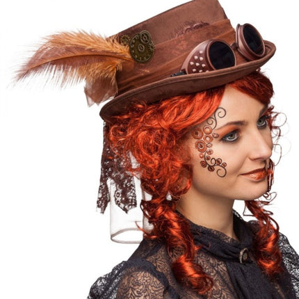 Bruine Steampunk Hoed met bril van Orlob koop je bij Partywinkel