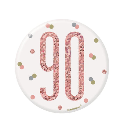 Button 90 Jaar Rose Goud 8cm van Unique koop je bij Partywinkel
