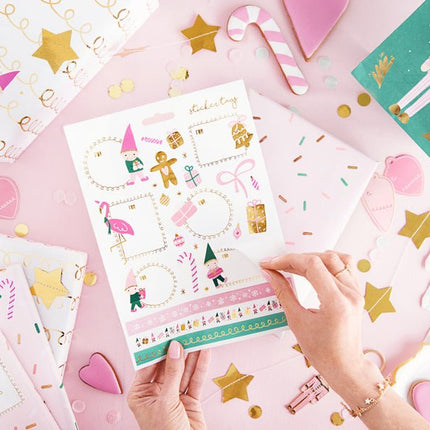 Cadeau Stickers Kerst Roze van Partydeco koop je bij Partywinkel