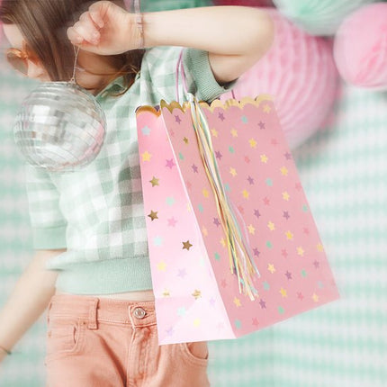Cadeautasje Sterren Roze 32cm van Partydeco koop je bij Partywinkel