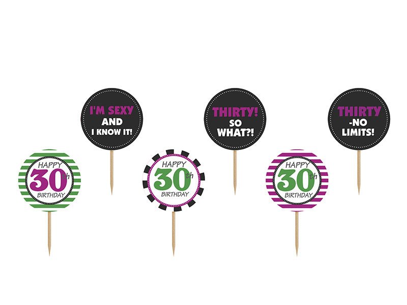 Caketopper 30Th Birthday 9,2cm 6st van Partydeco koop je bij Partywinkel