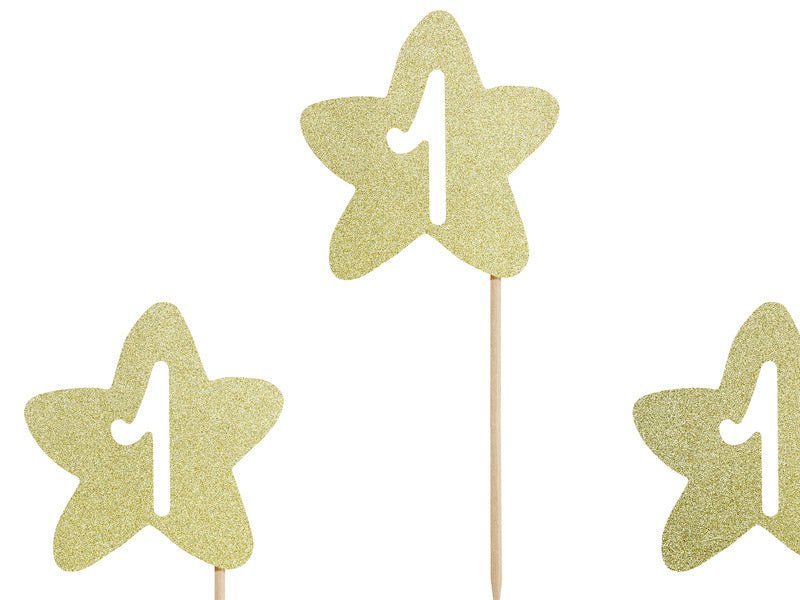 Caketoppers 1 Jaar Goud 6st van Partydeco koop je bij Partywinkel