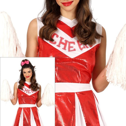 Cheerleader Jurk Rood Wit Dames - Partywinkel - 8434077862162