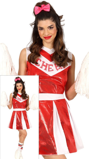 Cheerleader Jurk Rood Wit Dames - Partywinkel - 8434077862162