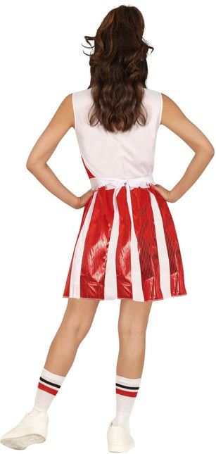 Cheerleader Jurk Rood Wit Dames - Partywinkel - 8434077862162