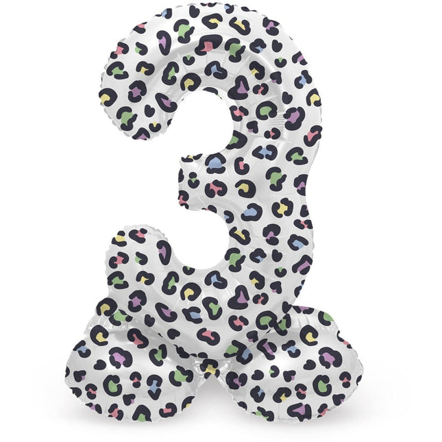 Cijfer Ballon 3 Jaar Panter Met Standaard Leeg 41cm van Folat koop je bij Partywinkel