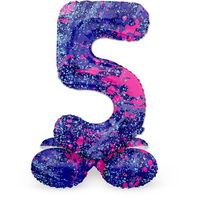 Cijfer Ballon 5 Jaar Spetters Met Standaard Leeg 72cm van Folat koop je bij Partywinkel