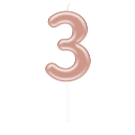 Cijfer Kaars 3 Rose Goud van Paper Dreams koop je bij Partywinkel
