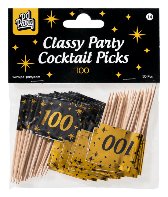 Cocktailprikkers 100 Jaar 6,5cm 50st van Paper Dreams koop je bij Partywinkel