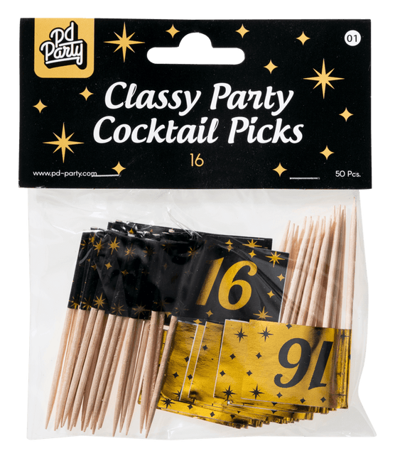 Cocktailprikkers 16 Jaar 6,5cm 50st van Paper Dreams koop je bij Partywinkel